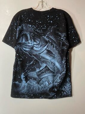 Vintage Yazbek Black & Blue AOP Fish Graphic Tee
